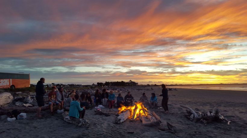 Sunset bonfire on the beach Westport