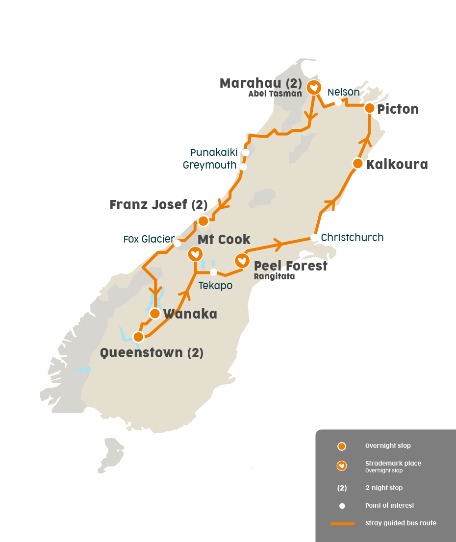 Willy south island bus tour route map1820